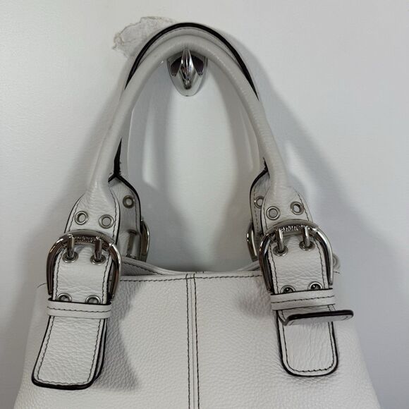 Tignanello Perfect 10 Shopper Tote White Pebbled Leather Handbag Satchel - Picture 5 of 16